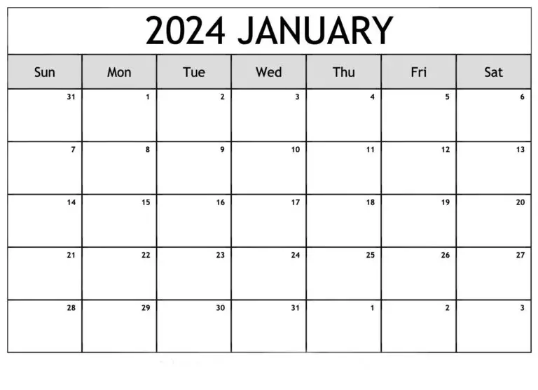 Printable January 2024 Calendar: Plan Your Month Efficiently