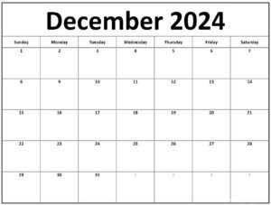 December 2024 Blank Printable Calendar - Cable Squats